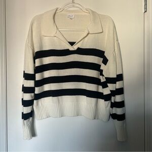 Le Lis Black & White Knit Rugby Style Oversized Sweater